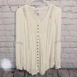 Knox Rose Boho Ivory Button-Down Top